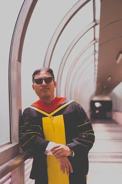 A young adult, possibly a recent high school graduate, looking confidently towards a bright future, perhaps walking through a college campus or an office building foyer, representing successful transition.