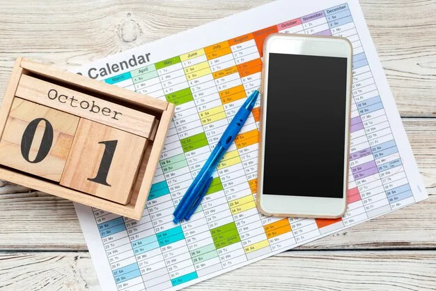 A close-up of a calendar with