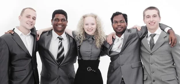 A diverse group of people, some with stethoscopes, some in business attire, looking relieved and smiling, symbolizing beneficiaries of student loan forgiveness.