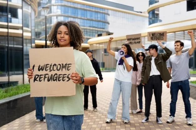 A diverse group of people, representing different ages and backgrounds, participating in a peaceful protest for gun safety reform with signs advocating for change, in front of a government building.