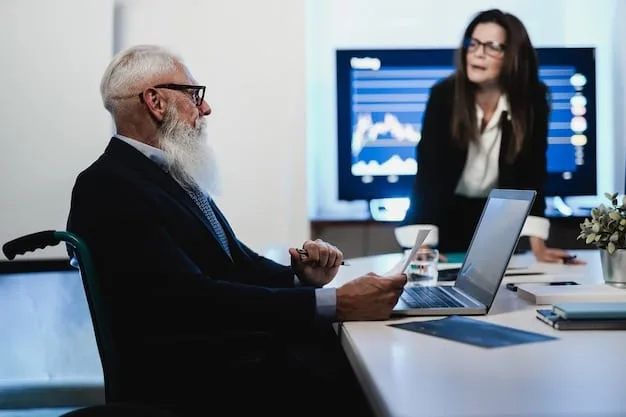 A data privacy officer leading a training session for employees in a modern conference room, discussing digital security and compliance using visuals on a screen.