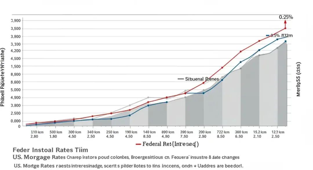Graph illustrating US mortgage rate correlation with Federal Reserve interest rates.