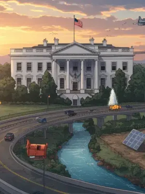 White House and infrastructure projects, symbolizing new spending bill impact