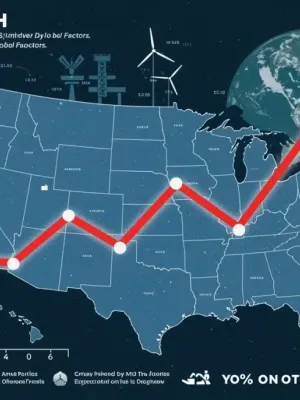 Graph illustrating projected 8% rise in US energy prices by mid-2026, influenced by global factors.