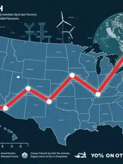 Graph illustrating projected 8% rise in US energy prices by mid-2026, influenced by global factors.