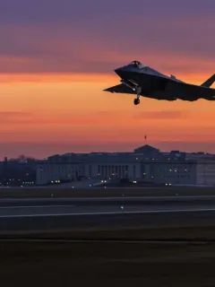 Futuristic military aircraft taking off, symbolizing advanced defense modernization efforts.