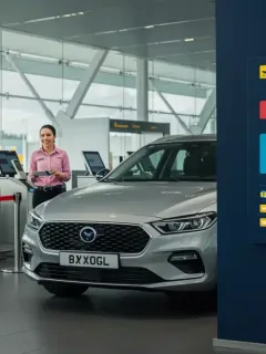 Modern car rental experience 2026, comparing deals on smartphone