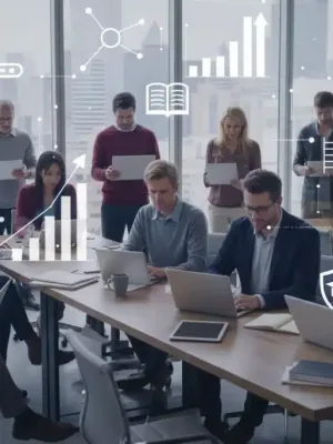 Professionals engaged in online learning, symbolizing career growth and digital skill development.