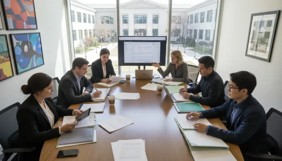 Admissions committee reviewing college applications holistically