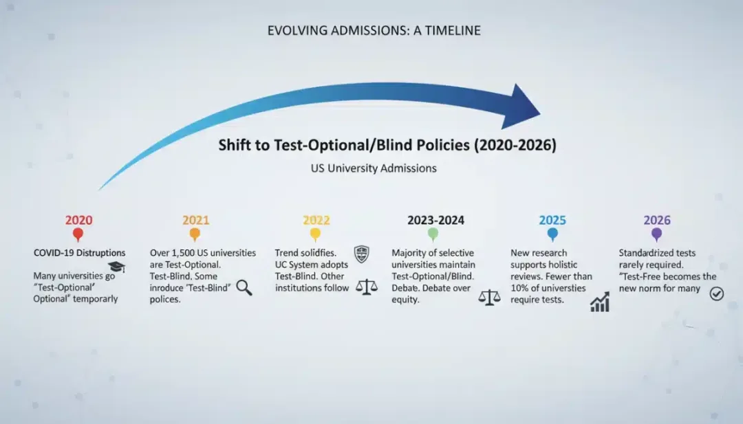 Timeline of evolving standardized testing policies in US colleges
