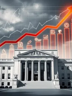 Federal Reserve building with interest rate hike graph and inflation indicators