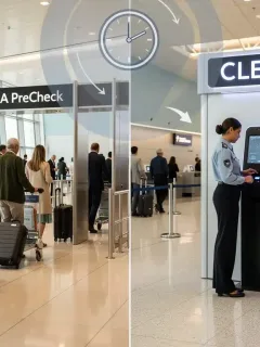TSA PreCheck vs Clear airport security lines comparison for 2026, highlighting faster travel.