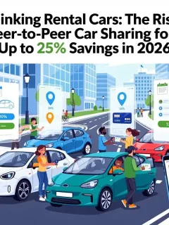 Modern cars being exchanged between users via a peer-to-peer car sharing app, symbolizing cost savings and convenience.