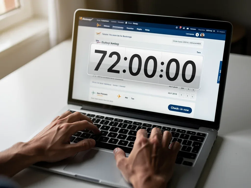 72-hour countdown on laptop for airline check-in