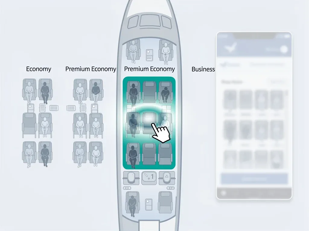 Airline seat map showing premium economy section