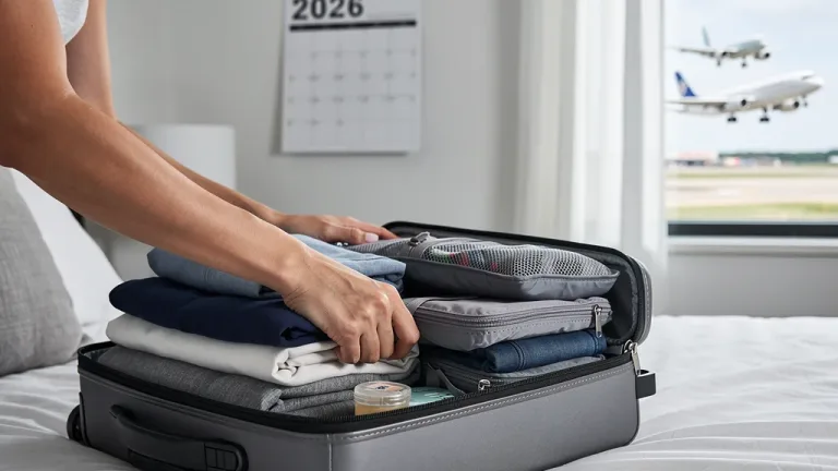 Traveler efficiently packing personal item for 2026 carry-on restrictions
