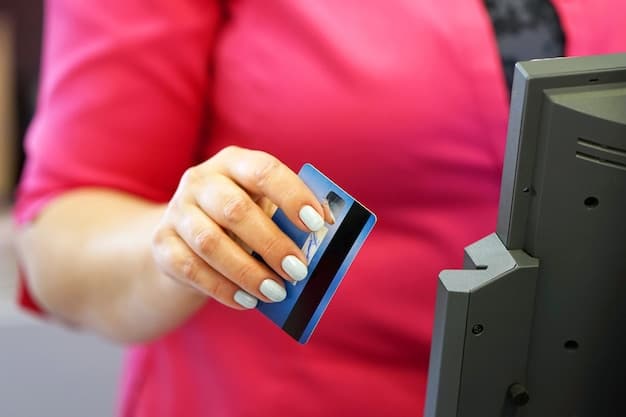 A close-up shot of a credit card being inserted into a payment terminal, with a blurred background of a shopping environment. The focus should be on the transaction, symbolizing consumer spending and debt.
