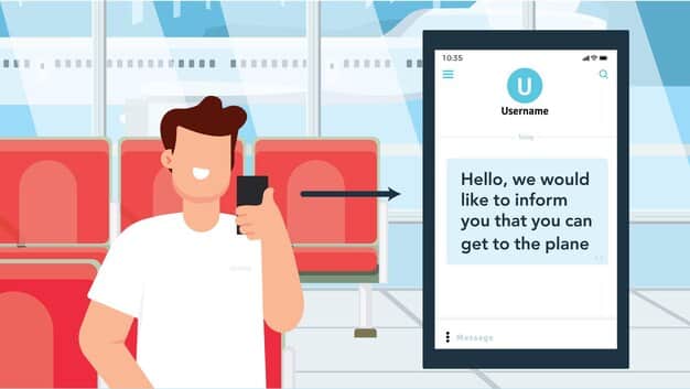 A person checking their phone with a news headline about travel warnings, in an airport setting. A traveler at an international airport looking at a digital news alert on their smartphone about travel advisories.
