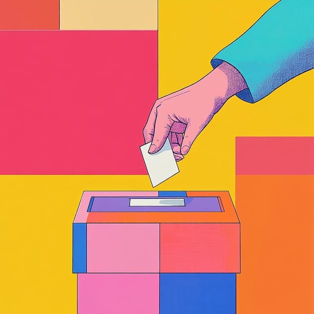 A detailed and abstract illustration of a ballot box with diverse hands placing votes into it, representing mass participation and the essence of voting rights.