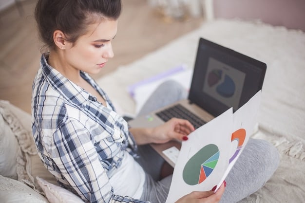 A student using a laptop, looking at charts and graphs related to career data, with a focus on statistical analysis and future projections.