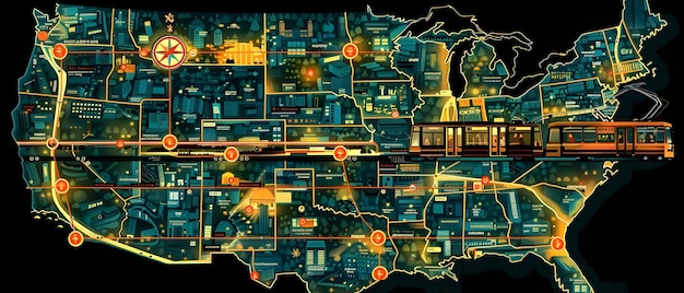 Map of the United States with various infrastructure projects highlighted across different regions, illustrating localized impacts.