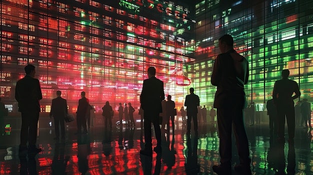 A diverse group of investors (retail and institutional, stylized) looking at a holographic display of cryptocurrency charts and legal documents, symbolizing the impact of regulations.