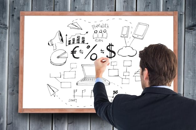 A financial analyst drawing a complex flowchart on a whiteboard, illustrating the intricate connections between government spending and Social Security.