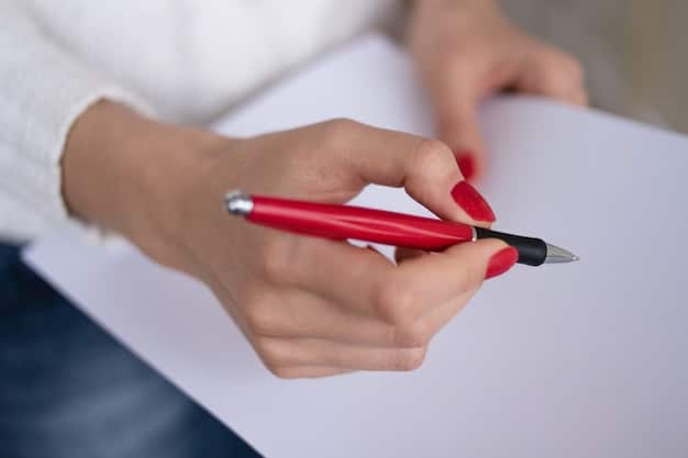 A close-up of a person's hands filling out a complex form, with a pen and various identity documents scattered on a table, symbolizing the detailed and often bureaucratic nature of applying for benefits.
