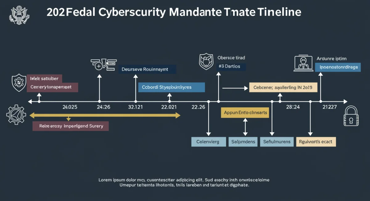 Timeline infographic showing key federal cybersecurity mandate deadlines for 2025.