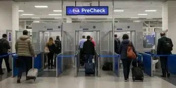 Travelers using TSA PreCheck lane efficiently at airport security in 2025