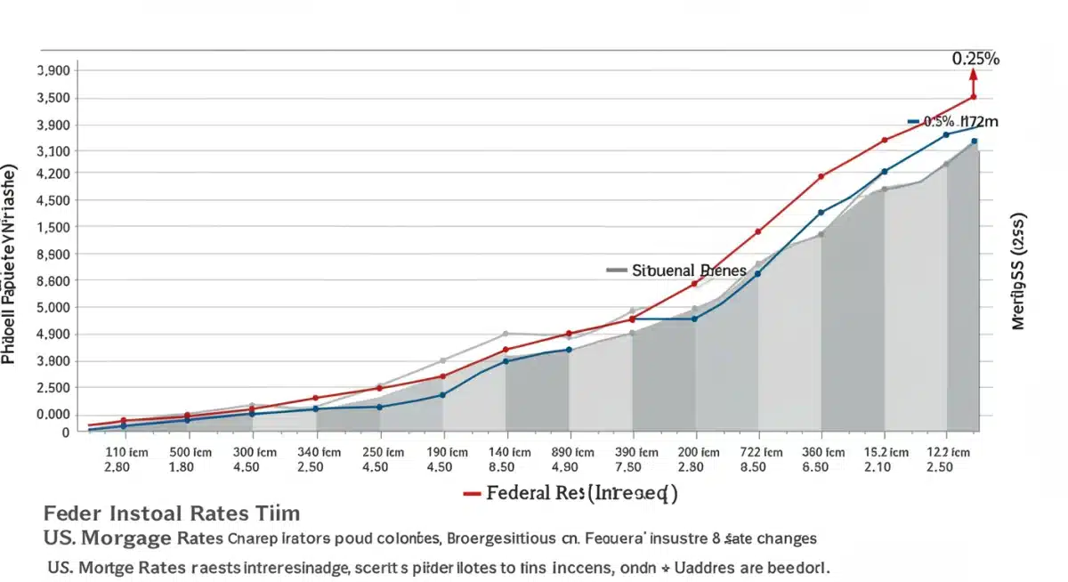 Graph illustrating US mortgage rate correlation with Federal Reserve interest rates.