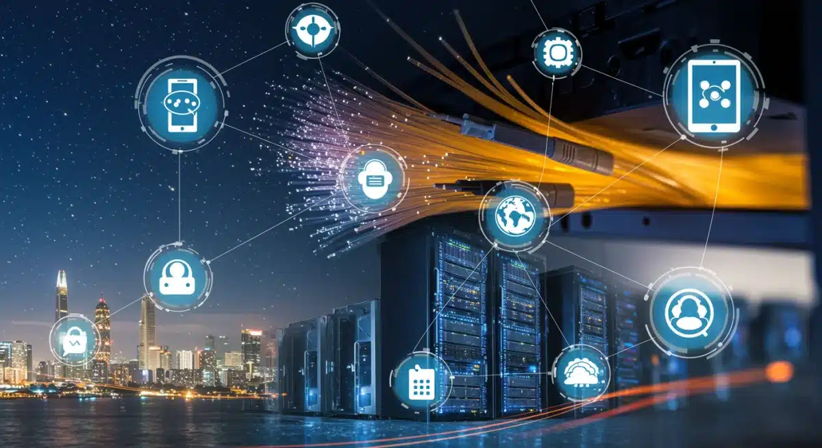 Advanced digital infrastructure with fiber optics and data centers