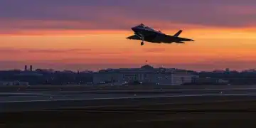 Futuristic military aircraft taking off, symbolizing advanced defense modernization efforts.