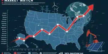 Graph illustrating projected 8% rise in US energy prices by mid-2026, influenced by global factors.