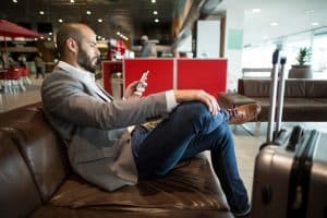 a man Finding Last-Minute Flight Deals.