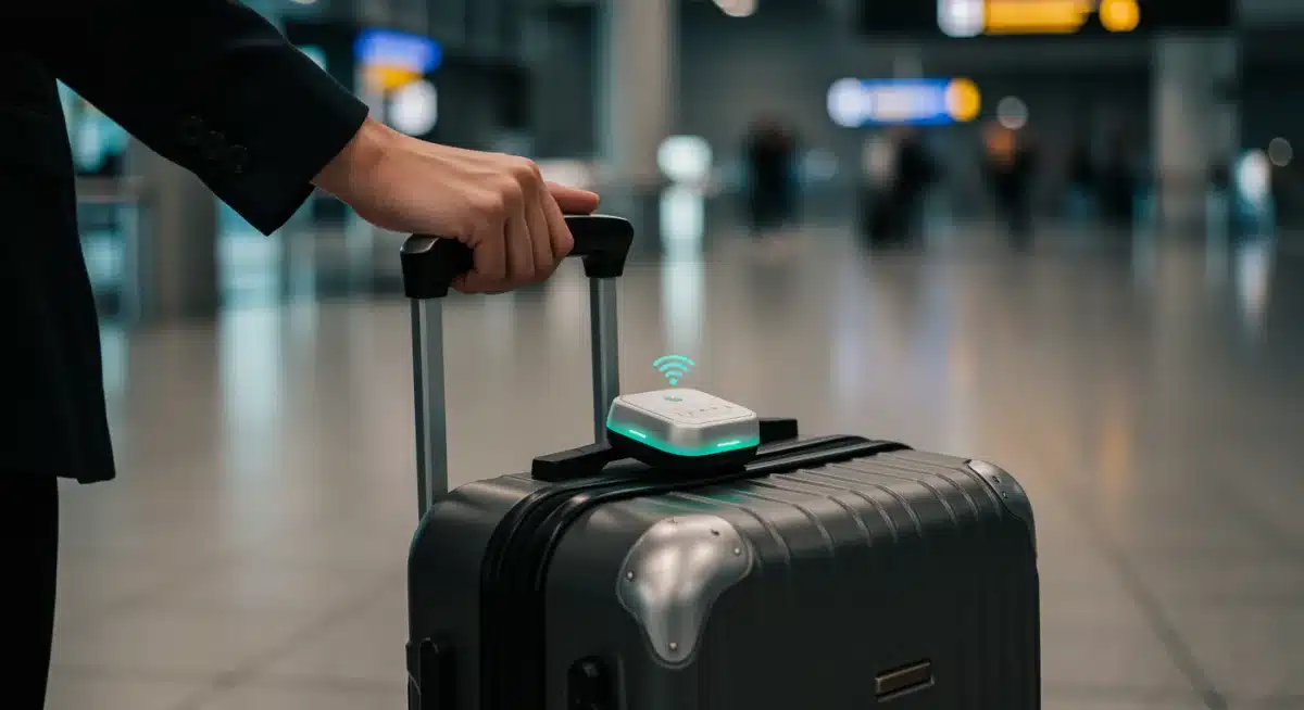 Compact smart luggage tracker in an airport