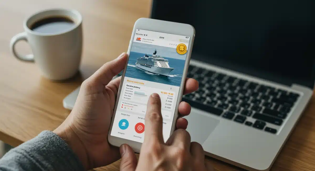 Person comparing cruise prices on mobile app for savings