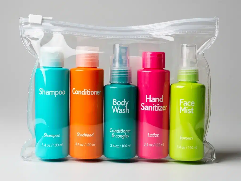 TSA-approved clear quart bag with travel-sized liquids for 3-1-1 rule compliance