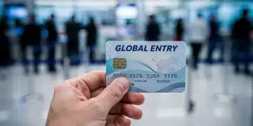 Global Entry card held by traveler, symbolizing expedited airport security and customs